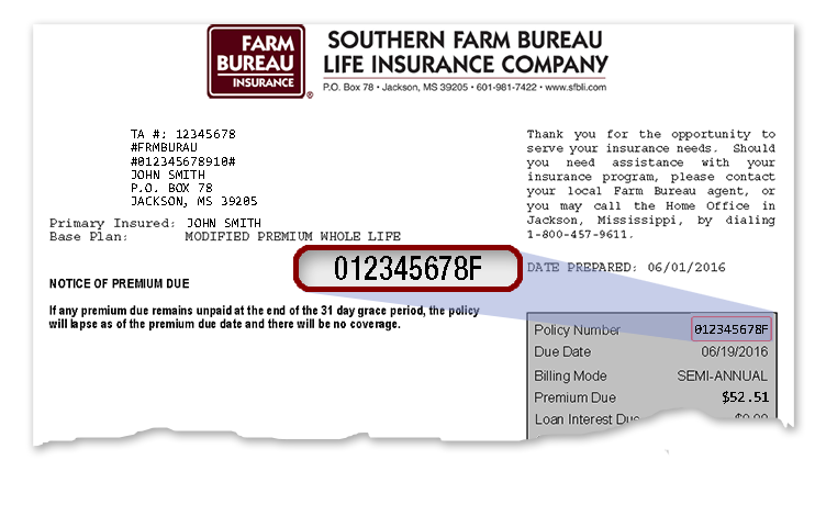 Policy Number Location on Premium Notice